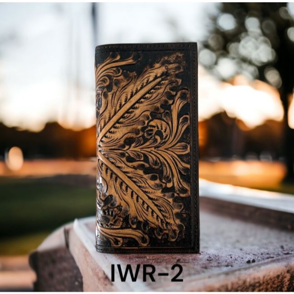 Ranger Belt Company IWR-2 Rodeo Wallet – Chocolate Brown Tooled Leather Floral
